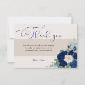 Royal Blue und Ivory Rose Elegante Kalligraphie Dankeskarte (Vorderseite)
