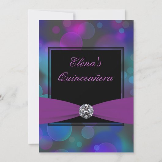 Royal Blue und Lila Quinceanera Einladung (Vorderseite)