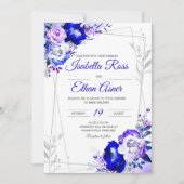 Royal Blue und Lila Wedding Theme Einladung (Vorderseite)