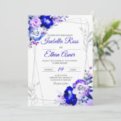 Royal Blue und Lila Wedding Theme Einladung (Stehend Vorderseite)