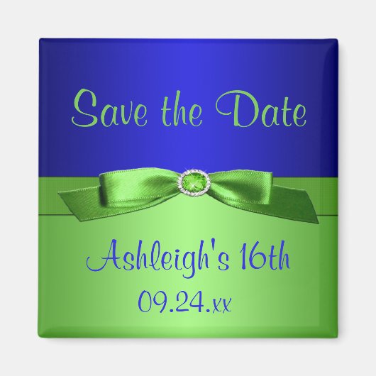 Royal Blue und Lime Green speichern das Date Magne Magnet (Vorne)