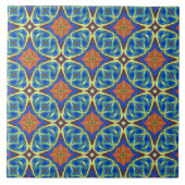 Royal Blue und Orange Gemusterte Keramik Tile Fliese (Vorderseite)
