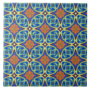 Royal Blue und Orange Gemusterte Keramik Tile Fliese