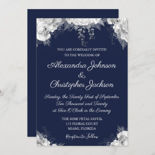 Royal Blue und Pearl White Floral Wedding Einladung