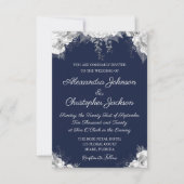 Royal Blue und Pearl White Floral Wedding Einladung (Vorderseite)