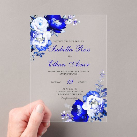 Royal Blue und Silver Acrylic Wedding Acryleinladungen (Insitu (Handheld))