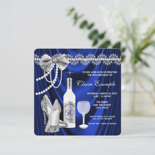 Royal Blue und Silver Aged to Perfection Geburtsta Einladung (Stehend Vorderseite)