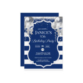 Royal Blue und Silver Balloons Einladung zum Gebur (Vorderseite/Rückseite Beispiel)