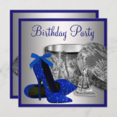Royal Blue und Silver Birthday Party Einladung (Vorne/Hinten)