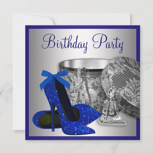 Royal Blue und Silver Birthday Party Einladung (Vorderseite)