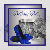 Royal Blue und Silver Birthday Party Einladung (Vorne/Hinten)