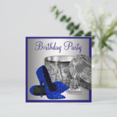 Royal Blue und Silver Birthday Party Einladung (Stehend Vorderseite)