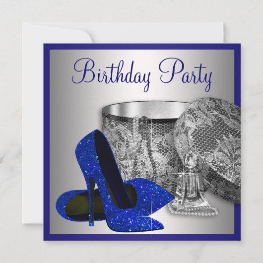 Royal Blue und Silver Birthday Party Einladung (Vorderseite)