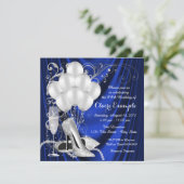 Royal Blue und Silver Birthday Party Luxe Einladung (Stehend Vorderseite)