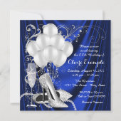 Royal Blue und Silver Birthday Party Luxe Einladung (Vorderseite)