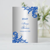 Royal Blue und Silver Blüh Wedding RSVP (Stehend Vorderseite)