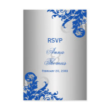 Royal Blue und Silver Blüh Wedding RSVP