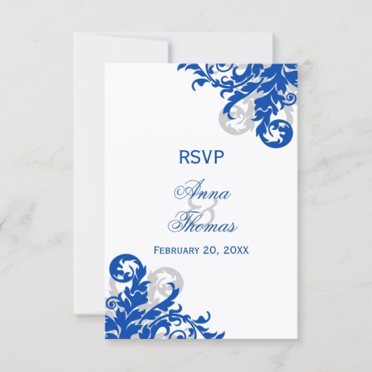 Royal Blue und Silver Blüh Wedding RSVP (Vorderseite)