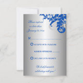 Royal Blue und Silver Blüh Wedding RSVP Karte (Rückseite)