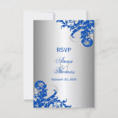 Royal Blue und Silver Blüh Wedding RSVP Karte (Vorderseite)