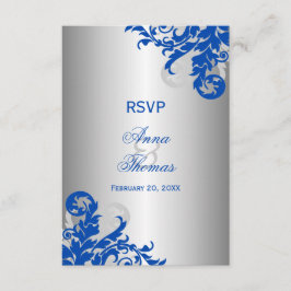 Royal Blue und Silver Blüh Wedding RSVP Karte