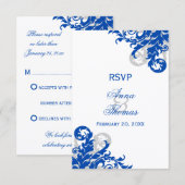 Royal Blue und Silver Blüh Wedding RSVP Karte (Vorne/Hinten)