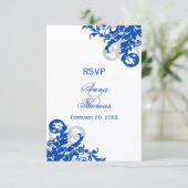 Royal Blue und Silver Blüh Wedding RSVP Karte (Stehend Vorderseite)