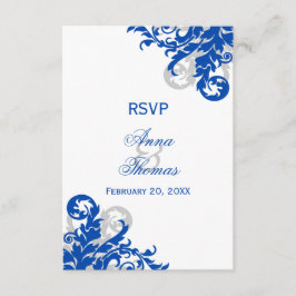 Royal Blue und Silver Blüh Wedding RSVP Karte