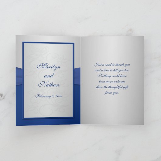 Royal Blue und Silver Danke, Card mit Foto Dankeskarte (Innenseite)