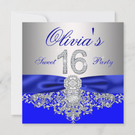 Royal Blue und Silver Diamond Sweet 16 Party Einladung