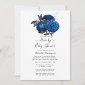 Royal Blue und Silver Floral Drive By Shower Einladung (Vorderseite)