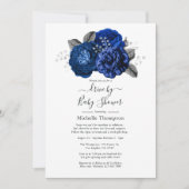 Royal Blue und Silver Floral Drive By Shower Einladung (Vorderseite)
