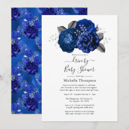 Royal Blue und Silver Floral Drive By Shower Einladung