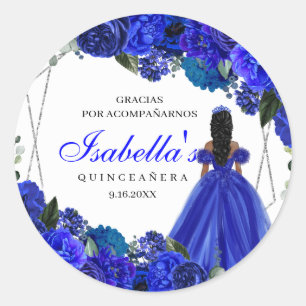 Royal Blue und Silver Floral Quinceanera Classic R Runder Aufkleber
