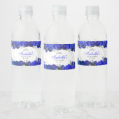 Royal Blue und Silver Floral Quinceanera Wasserflaschenetikett (Flaschen)
