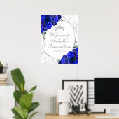 Royal Blue und Silver Floral Quinceanera Willkomme Poster (Heimbüro)