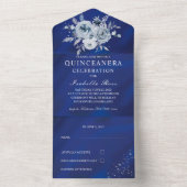 Royal Blue und Silver Floral Quinceñera All In One Einladung (Innen Boden)