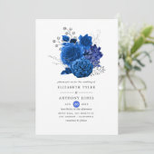 Royal Blue und Silver Floral Wedding Einladung (Stehend Vorderseite)