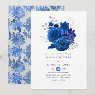 Royal Blue und Silver Floral Wedding Einladung