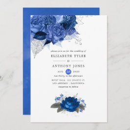 Royal Blue und Silver Floral Wedding Einladung