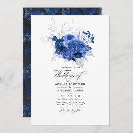 Royal Blue und Silver Floral Wedding Foto Einladung