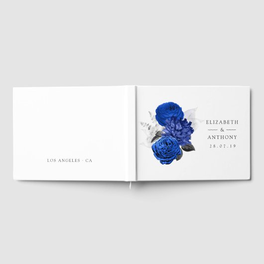 Royal Blue und Silver Floral Wedding Gästebuch (Voll)