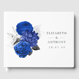 Royal Blue und Silver Floral Wedding Gästebuch