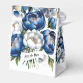 Royal Blue und Silver Glittery Peony Wedding Geschenkschachtel (Rückseite)