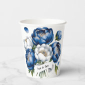Royal Blue und Silver Glittery Peony Wedding Pappbecher (Rückseite)