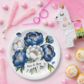 Royal Blue und Silver Glittery Peony Wedding Pappteller (Party)