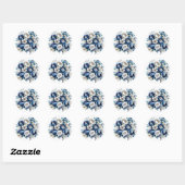 Royal Blue und Silver Glittery Peony Wedding Runder Aufkleber (Blatt)