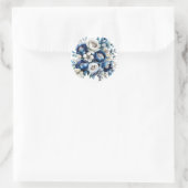Royal Blue und Silver Glittery Peony Wedding Runder Aufkleber (Tasche)