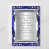 Royal Blue und Silver Jewel Damask Quinceanera Einladung (Rückseite)