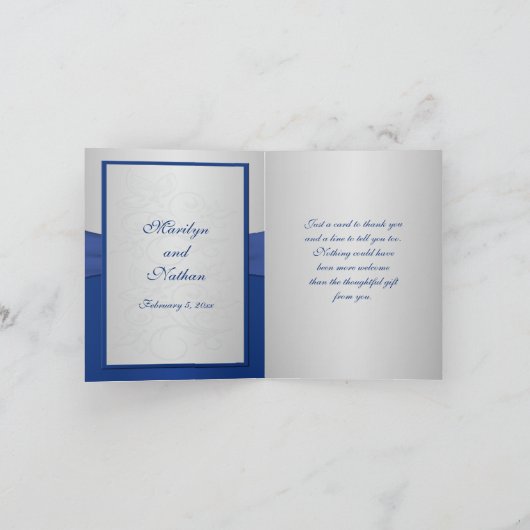 Royal Blue und Silver Joined Hearded Danke, Card Dankeskarte (Innenseite)